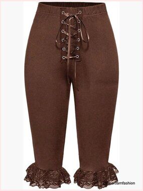 Lace Up Ruffle Crop Leggings Y2k Capri Pants Stretch